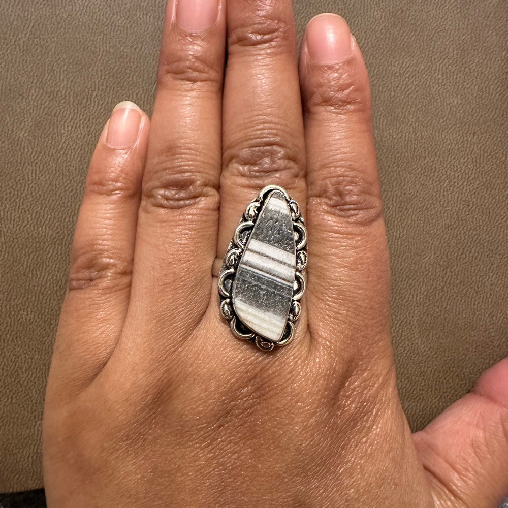 Zebra Calcite 925 Silver Plated Ring